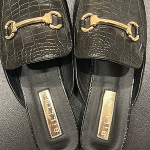 mules black gold  buckle size 9